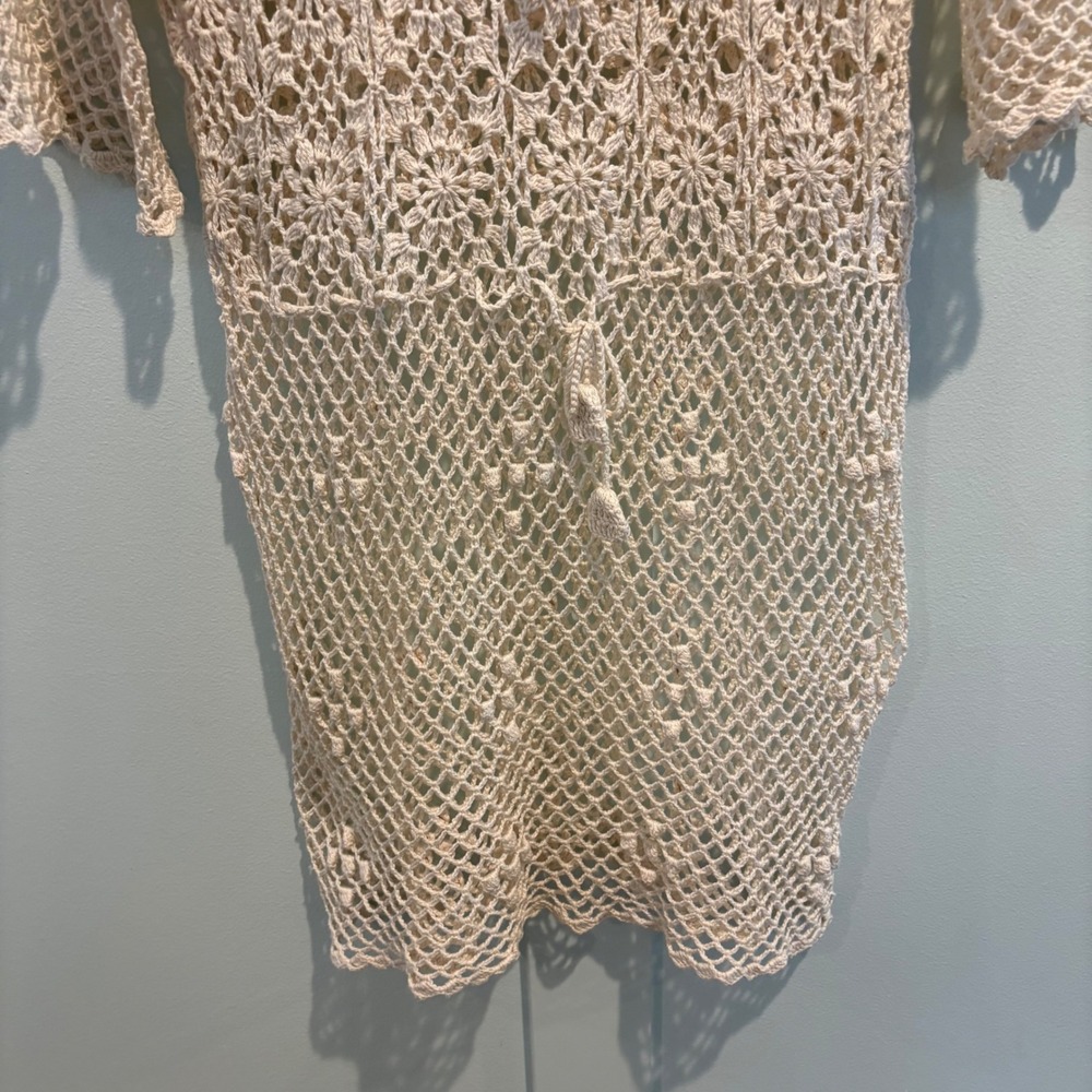 Vtg Foyen's of Hawaii Crochet Swim Cover Up Small Cream Boho Floral Mesh Tunic - Picture 5 of 11